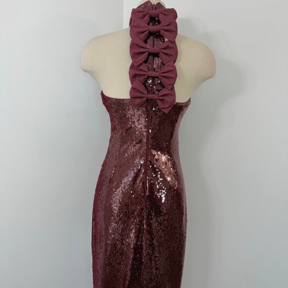 Rebecca Vallance Zelda Bow-Detailed Sequined Midi Dress Red US 4 - Picture 6 of 13